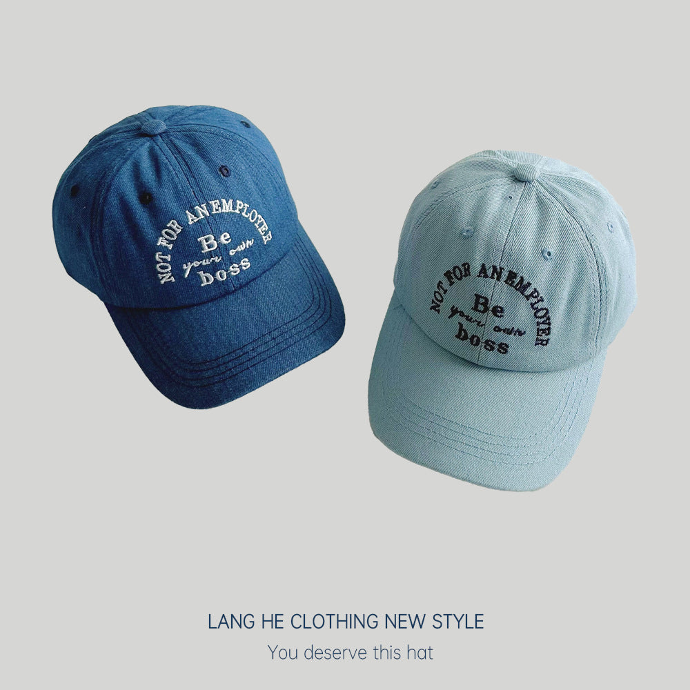 Ins style~washed denim children's baseball cap letter embroidery boys and girls spring hat sun protection duck tongue hat