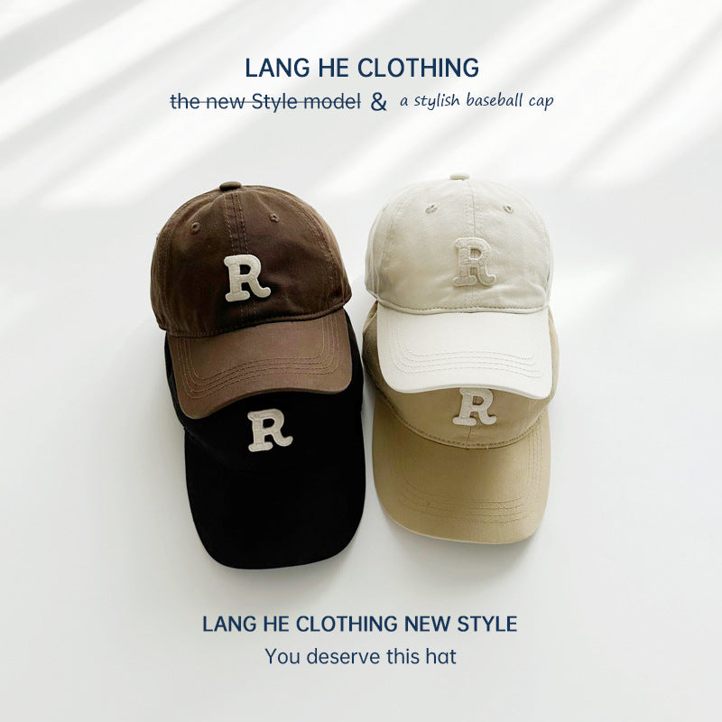 R letter children's baseball cap washed soft top casual all-match boy middle child baby cap summer