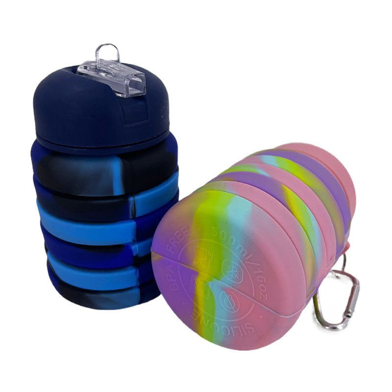 Silicone Folding Water Cup 500ml Camouflage Color Water Bottle Sports Telescopic Kettle