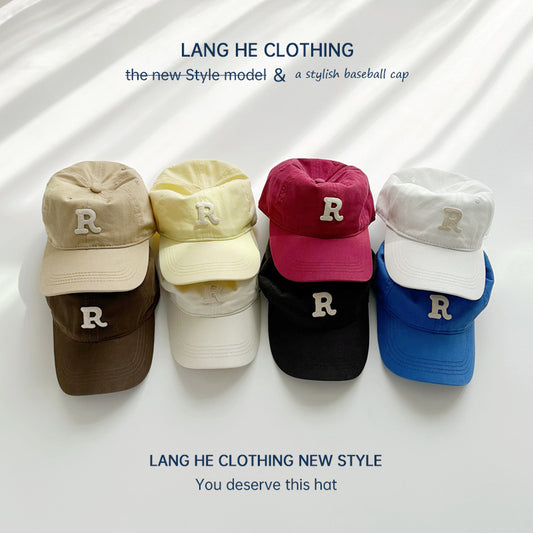 R letter children's baseball cap washed soft top casual all-match boy middle child baby cap summer