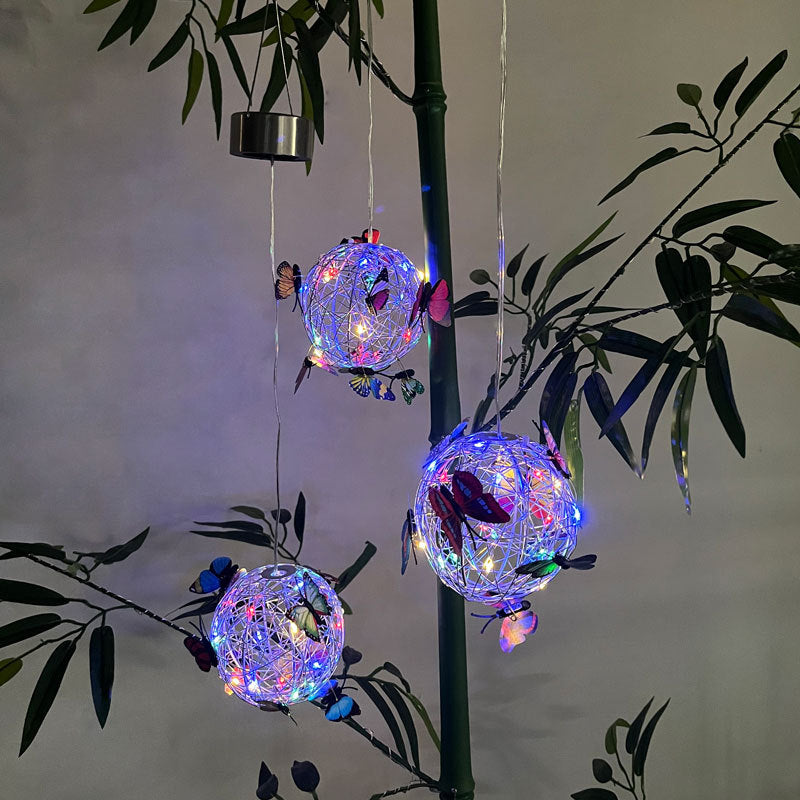 New Led Solar Hanging Tree Ball Simulation Butterfly Ball Chandelier Outdoor Courtyard Garden Light Decorative Aluminum