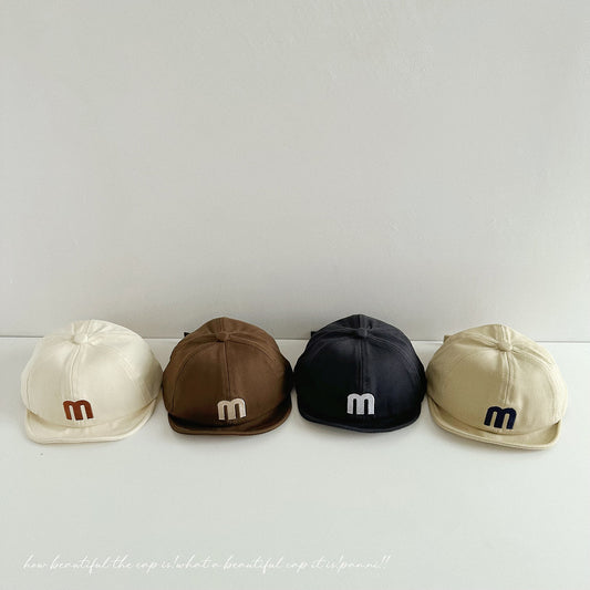 Soft and cute ~ Embroidered baby baseball cap with letter m for boys and girls in spring and summer, versatile soft brim children's sun protection hat