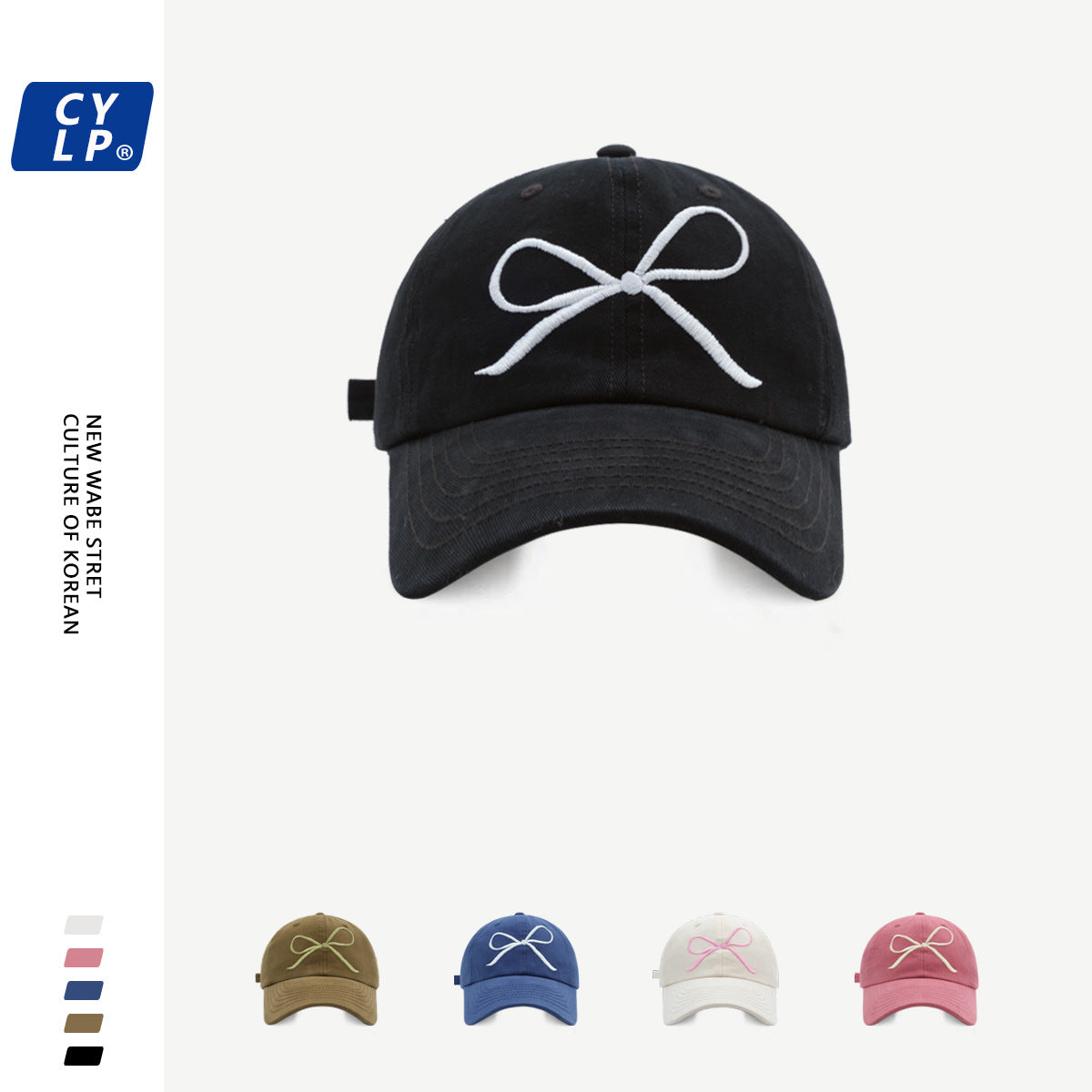 Sweet bow embroidered baseball cap for women spring and summer versatile face-showing small soft-top peaked cap