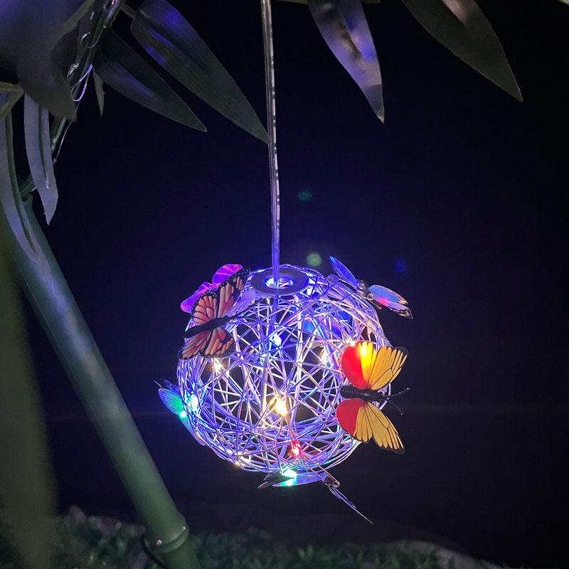 New Led Solar Hanging Tree Ball Simulation Butterfly Ball Chandelier Outdoor Courtyard Garden Light Decorative Aluminum