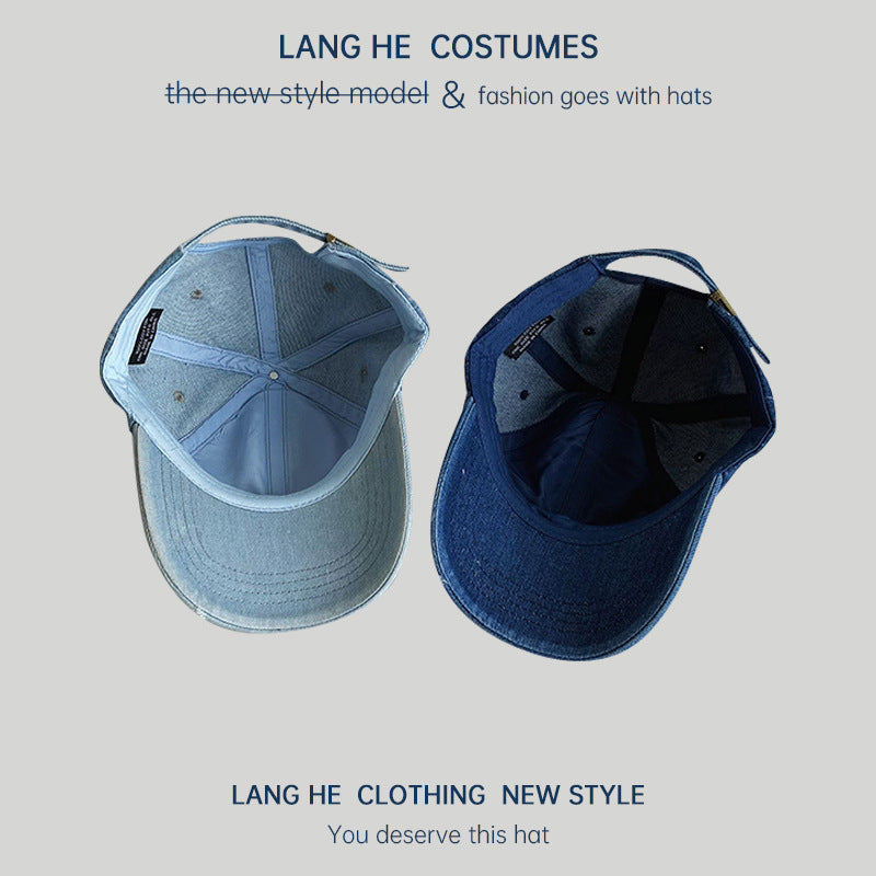 Large hole denim baseball cap women's washed old soft top peaked cap spring and autumn casual versatile travel men's hat