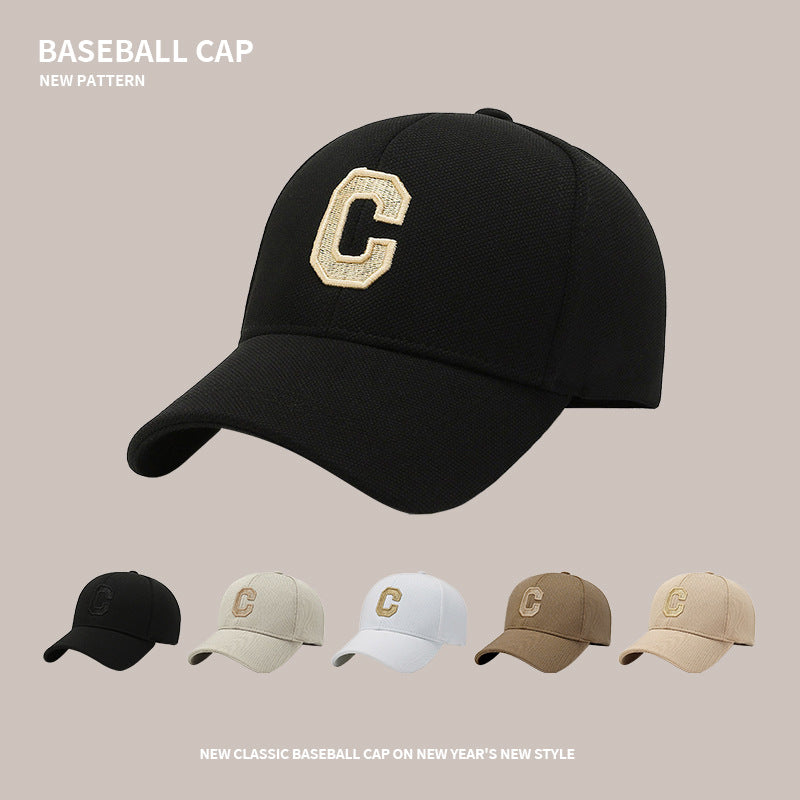 Baseball caps for trendy couples, the same embroidered letter C baseball cap, small casual and versatile sun visor, large head peaked cap