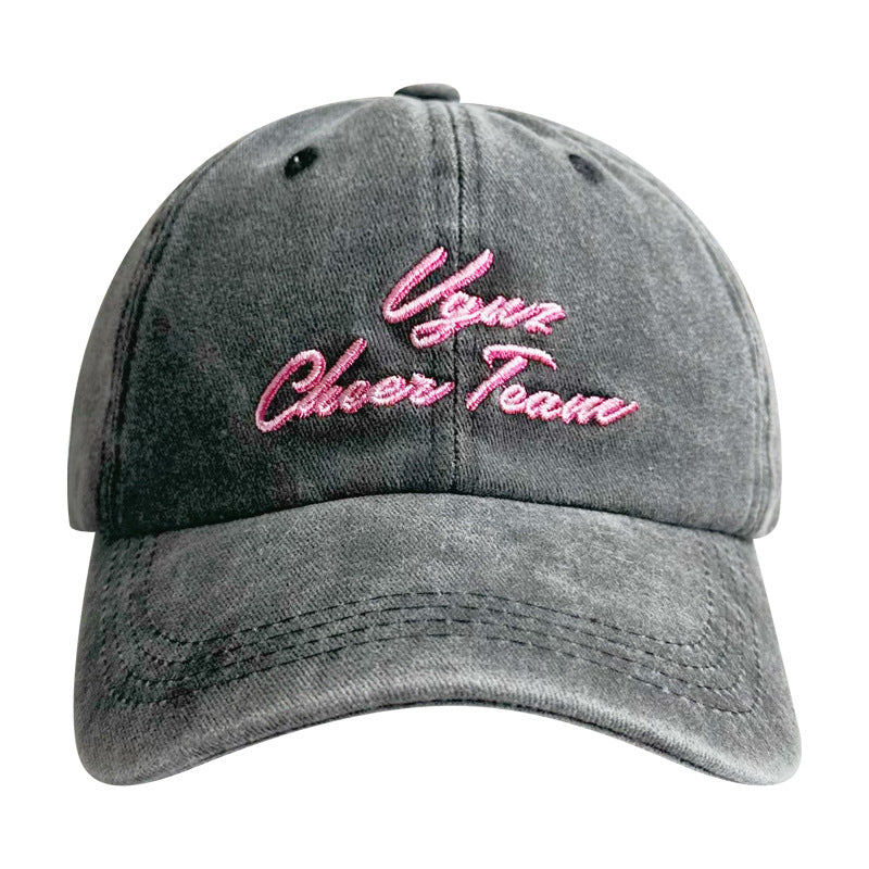 Letter embroidered baseball cap for women, washed and distressed, soft top, casual, all-match, peaked cap for young men