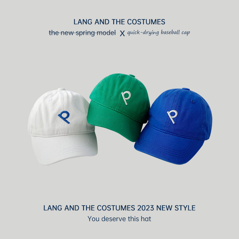 Oblique P letter ins small head circumference baseball cap for women outdoor leisure versatile four-season soft top sun protection duck tongue hat