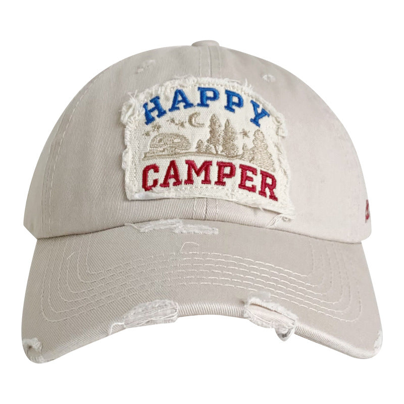 Letter embroidered baseball cap for men and women, trendy washed and distressed soft top, face-showing autumn model, Internet celebrity duck tongue hat