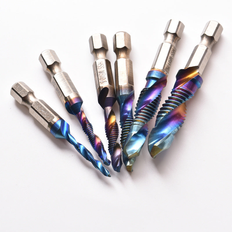 Blue machine spiral tap high speed steel drilling and tapping integrated tap drilling tool hexagonal handle twist drill bit