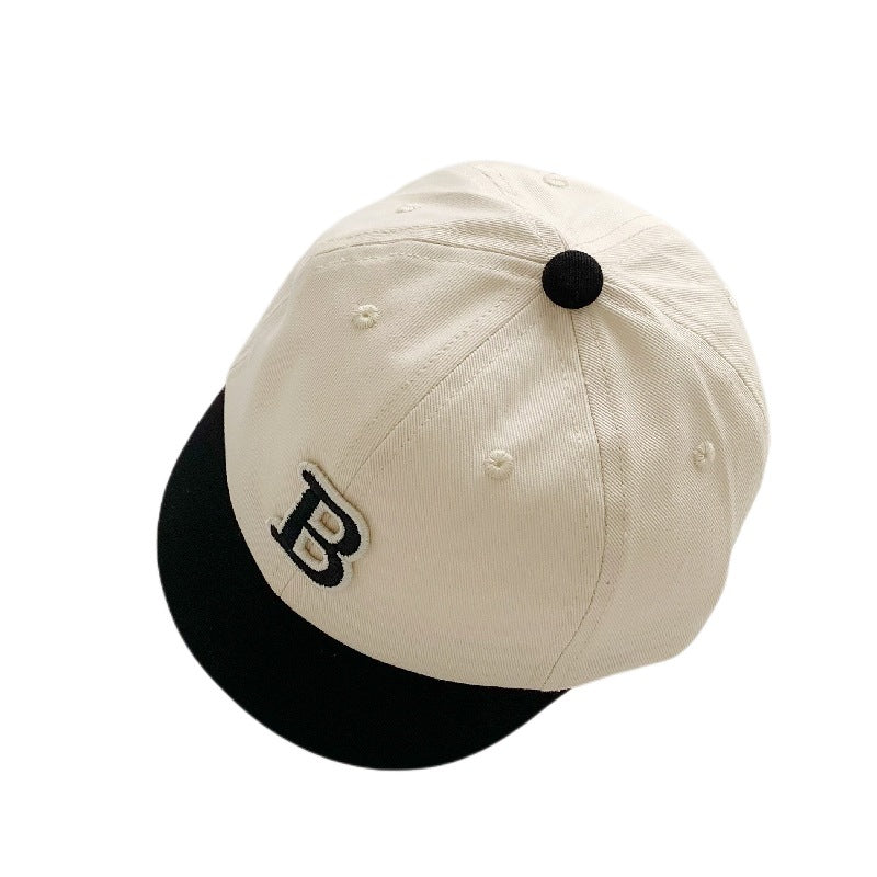 B letter short brim color block children's baseball cap washed soft top children's peaked cap summer casual boy's sun hat