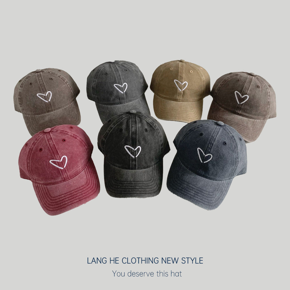 Love embroidered washed baseball cap for women,casual and versatile, summer, spring and autumn face-showing small peaked cap, travel hat