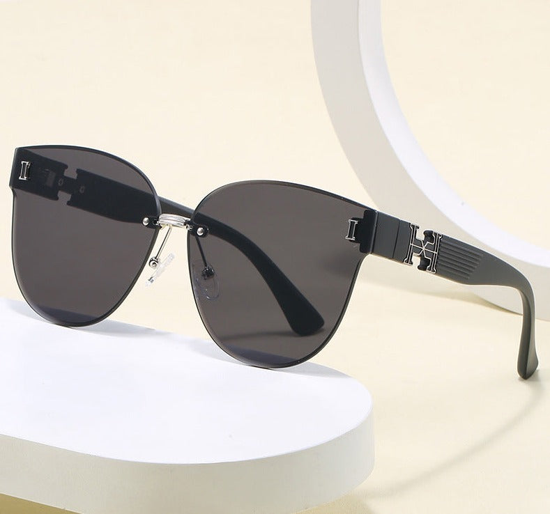 2024 New Frameless Fashion Trend Large Frame Sunglasses Women's Round Sunglasses Internet Celebrity Live Broadcast Same Style