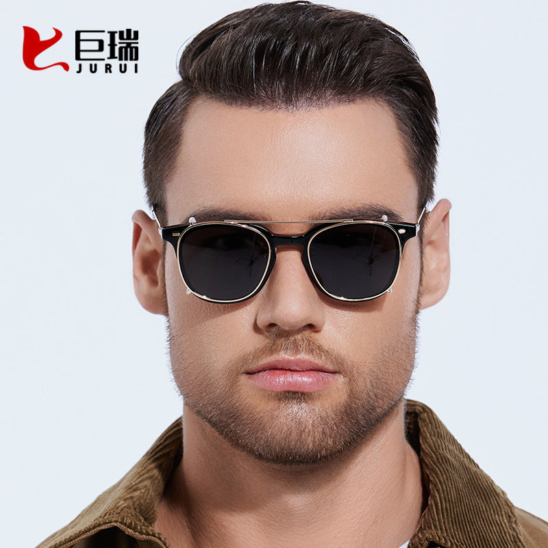 New portable sunglasses set with personality that can be paired with myopia glasses frame square polarized sunglasses