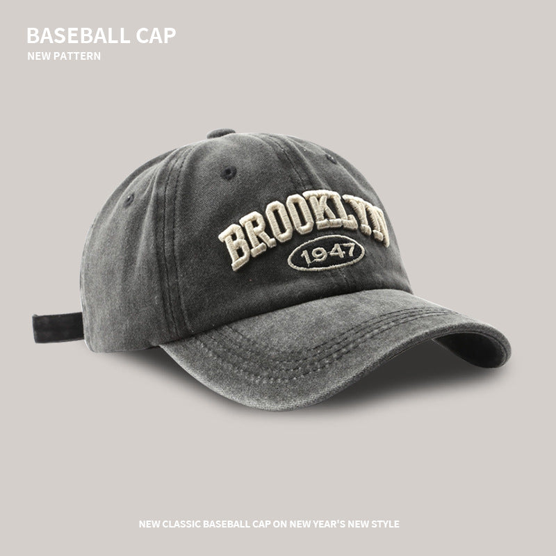 Baseball cap for men American retro embroidered letters wide brim peaked cap couple street versatile anti-UV sports cap