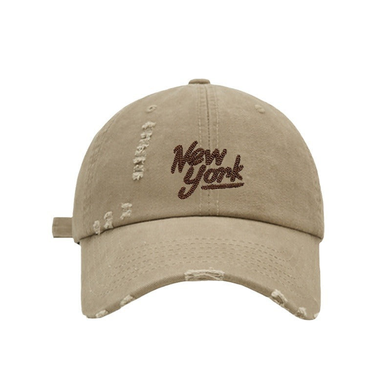 Washed Hole Embroidered Letter Cap Spring And Summer Face-Showing Young Couple's Same Style Baseball Cap