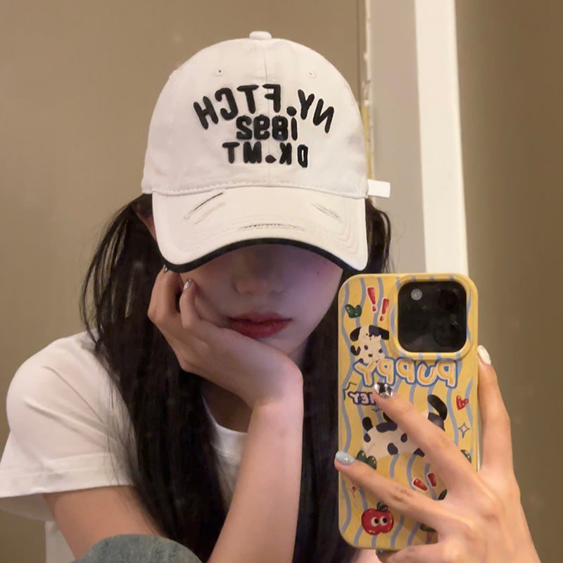 New style fashionable hole letter embroidered baseball hat for women spring and summer face-showing small casual versatile peaked cap sun hat