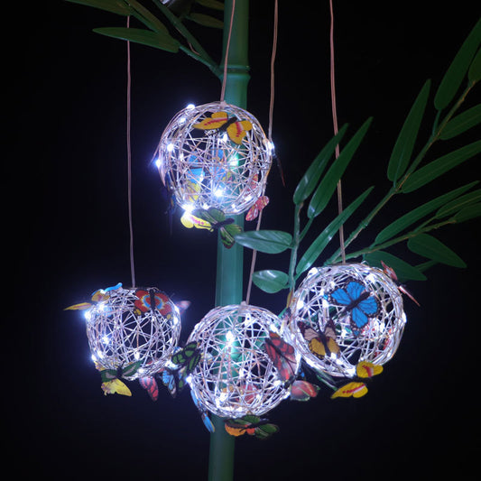 New Led Solar Hanging Tree Ball Simulation Butterfly Ball Chandelier Outdoor Courtyard Garden Light Decorative Aluminum