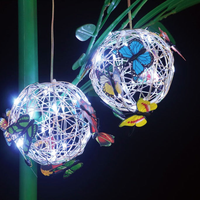 New Led Solar Hanging Tree Ball Simulation Butterfly Ball Chandelier Outdoor Courtyard Garden Light Decorative Aluminum