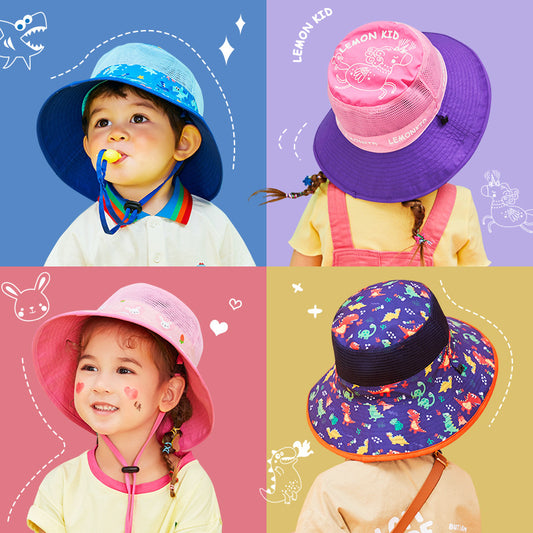 children's sun hat spring and autumn boys and girls double-sided fisherman hat summer sun hat mesh basin hat