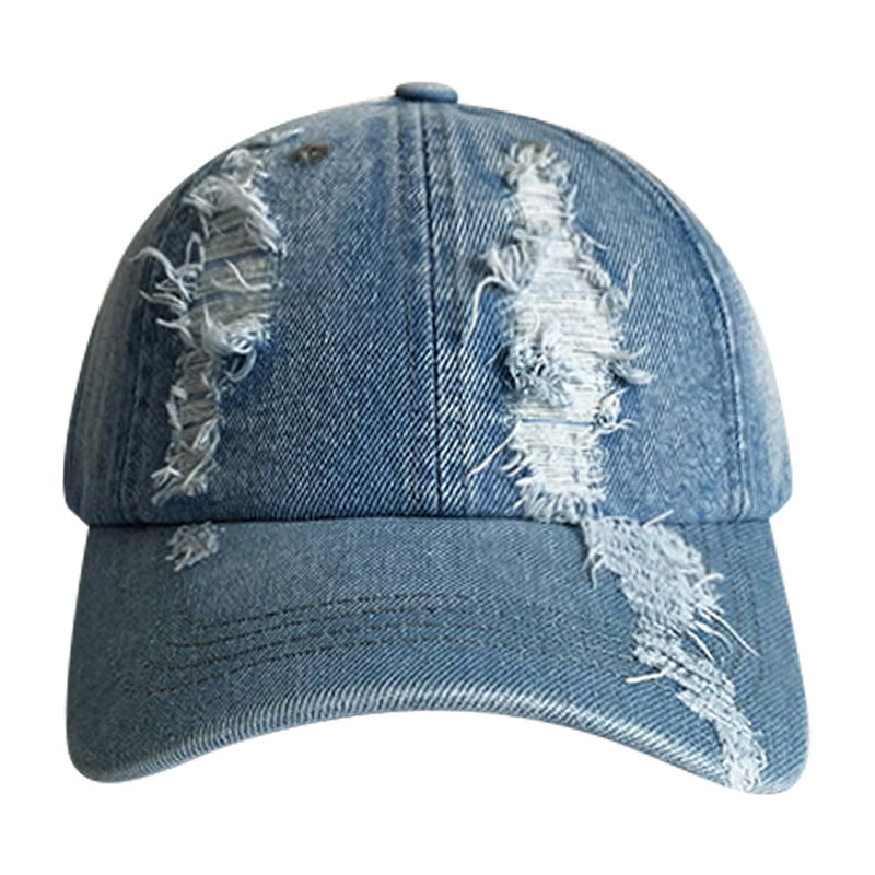 Large hole denim baseball cap women's washed old soft top peaked cap spring and autumn casual versatile travel men's hat