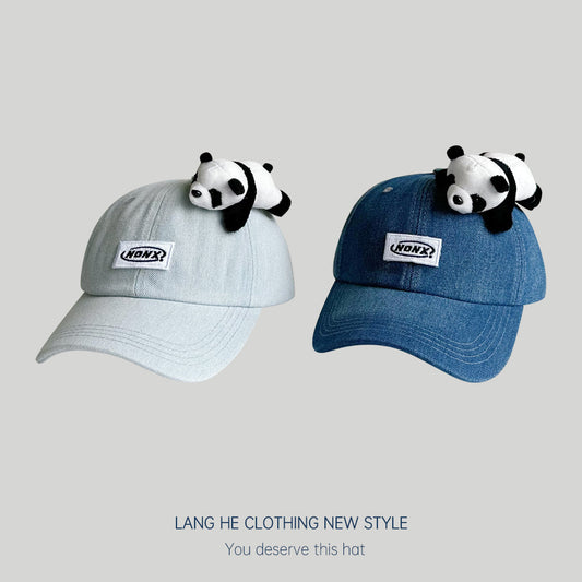 Letter Panda Cowboy Baseball Cap for Women Cute Face Revealing Small Peaked Cap Autumn and Winter Outdoor Casual Cartoon Hat