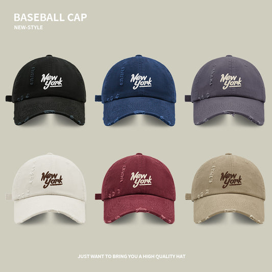 Washed Hole Embroidered Letter Cap Spring And Summer Face-Showing Young Couple's Same Style Baseball Cap