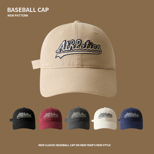 Baseball cap for men style washed cotton alphabet soft top baseball cap for women versatile big head circumference showing face small peaked cap