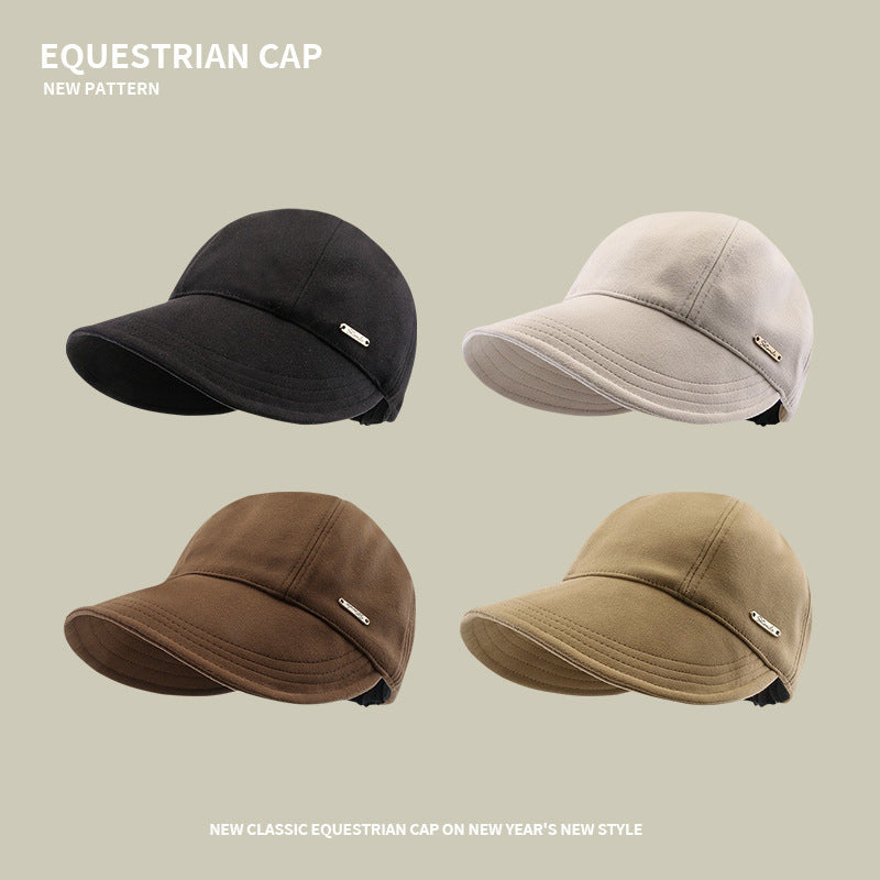 Hat Women's Autumn and Winter Style Woolen Equestrian Fisherman's Hat Wide Brim Versatile Showing Face Small Warmth Can Hang Mask Baseball Cap