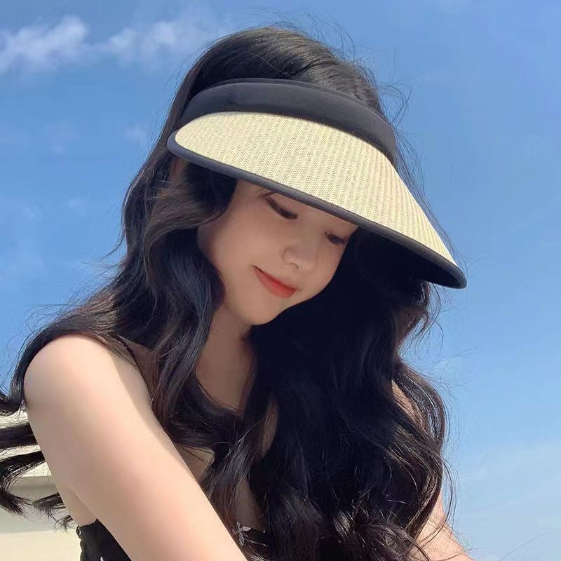 Empty top hat, large brim, empty top UV sun protection hat, women's summer sun hat, face-covering sun hat, summer sun protection hat