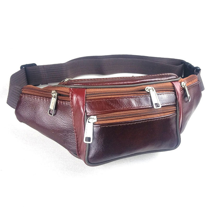 men's genuine leather waist bag first-layer cowhide cross-body bag multi-functional sports running outdoor waist bag cashier bag