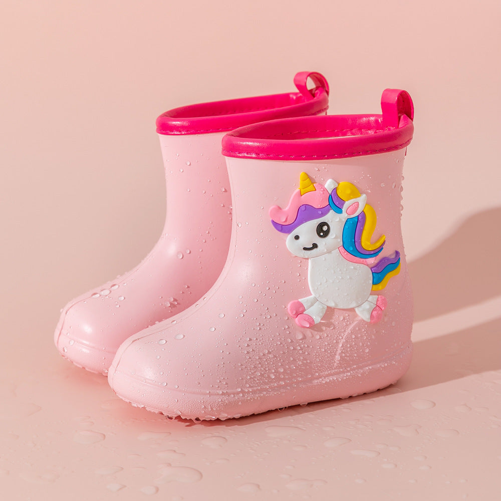 children's rain boots for boys students anti-dinosaur anti-slip rainbow horse rain boots children waterproof water shoes.