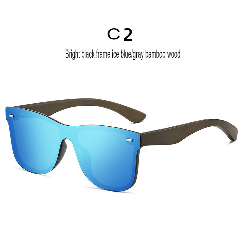 New Trendy Polarized Sunglasses Bamboo Wooden Temples Women's Sunglasses Wooden Glasses One-piece Sunglasses