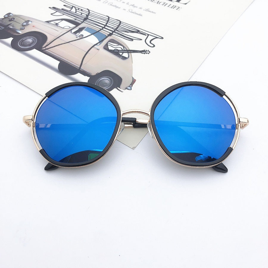 New round frame versatile trendy children's sunglasses fashion style glasses semi-metal frame sunglasses.