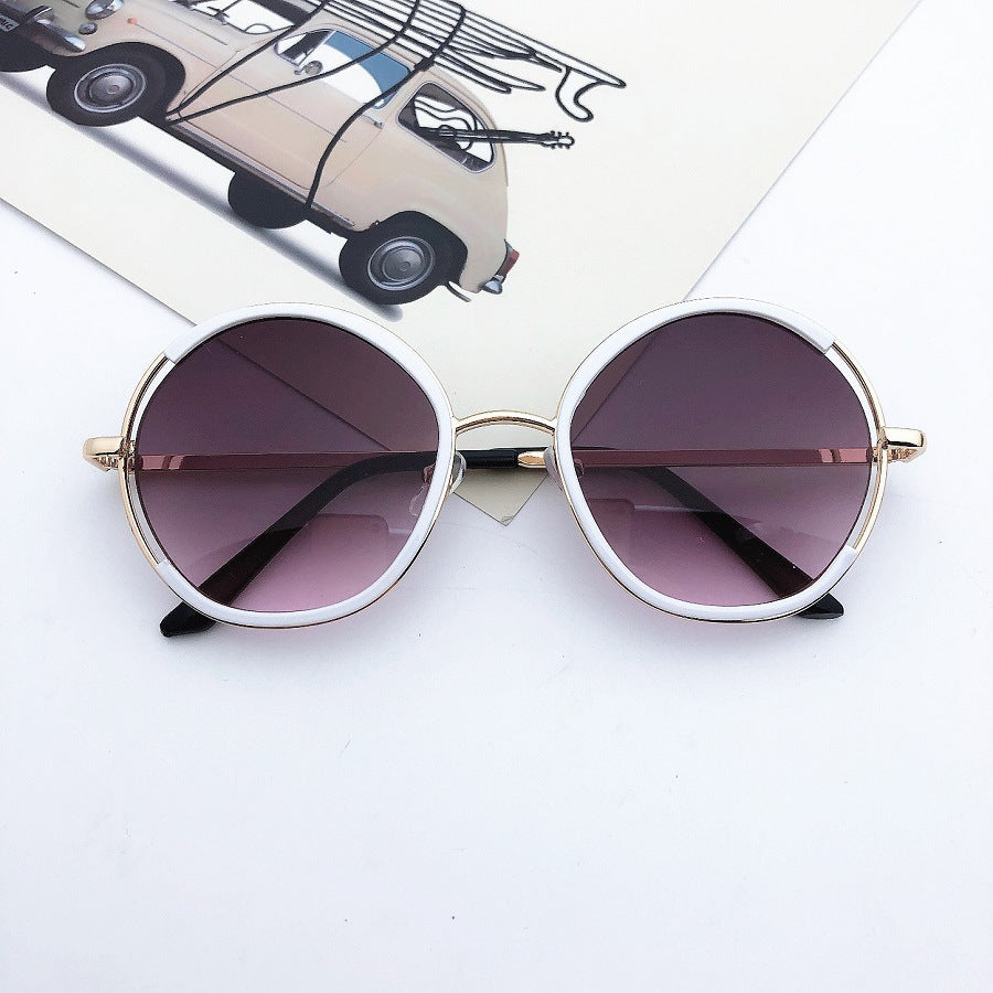 New round frame versatile trendy children's sunglasses fashion style glasses semi-metal frame sunglasses.