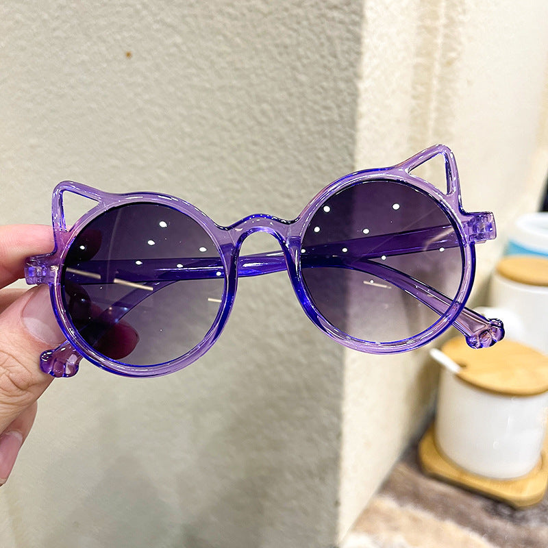 Children's sunglasses cat ears round colored glasses sunshade shopping style glasses