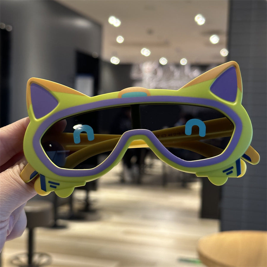 French bucket integrated lens children's sunglasses soft silicone boys cool sunglasses baby polarized glasses cartoon puppy