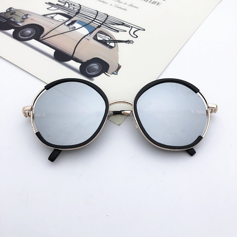 New round frame versatile trendy children's sunglasses fashion style glasses semi-metal frame sunglasses.