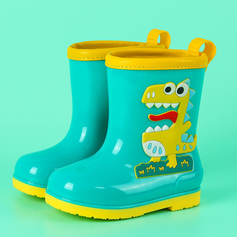 Children's cartoon rain boots, cute boys medium and large children's waterproof rain boots, primary school students' removable cotton sleeves, medium tube water shoes