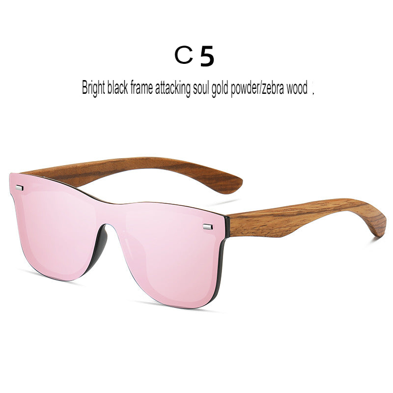 New Trendy Polarized Sunglasses Bamboo Wooden Temples Women's Sunglasses Wooden Glasses One-piece Sunglasses