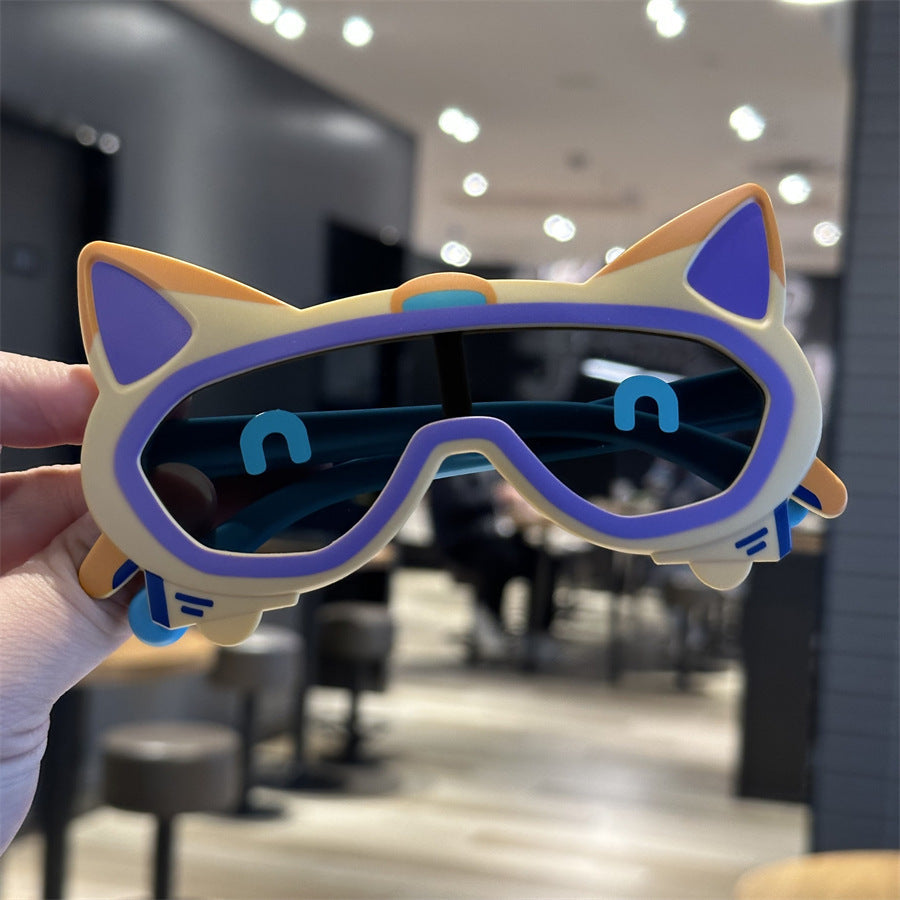 French bucket integrated lens children's sunglasses soft silicone boys cool sunglasses baby polarized glasses cartoon puppy