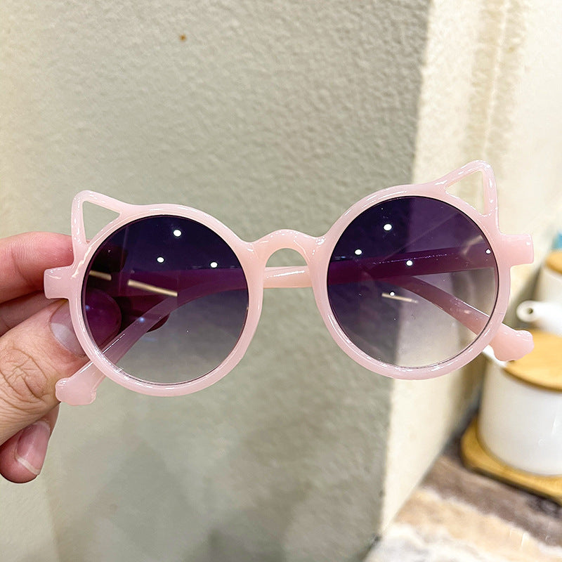 Children's sunglasses cat ears round colored glasses sunshade shopping style glasses