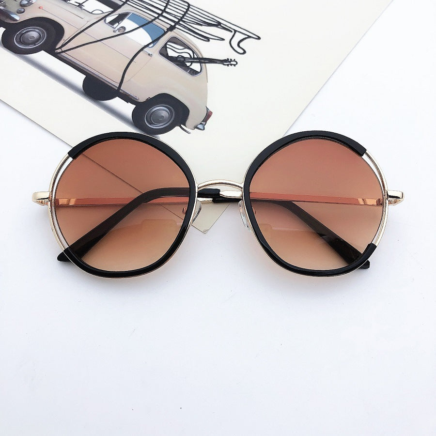 New round frame versatile trendy children's sunglasses fashion style glasses semi-metal frame sunglasses.