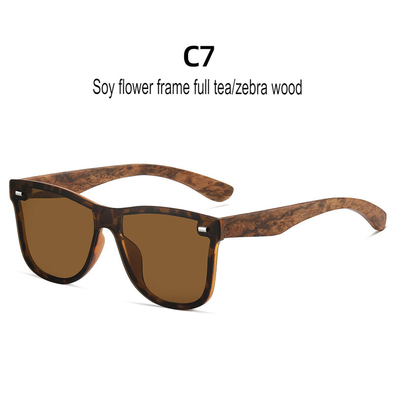 New Trendy Polarized Sunglasses Bamboo Wooden Temples Women's Sunglasses Wooden Glasses One-piece Sunglasses