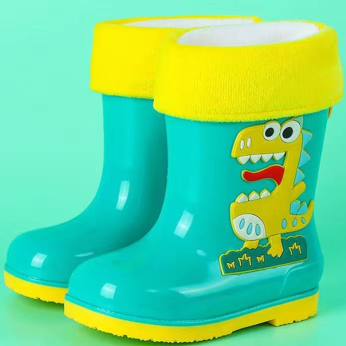 Children's cartoon rain boots, cute boys medium and large children's waterproof rain boots, primary school students' removable cotton sleeves, medium tube water shoes