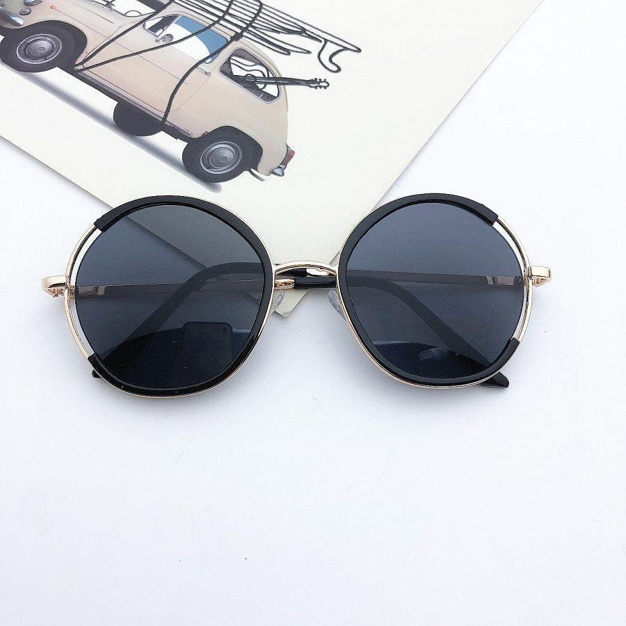 New round frame versatile trendy children's sunglasses fashion style glasses semi-metal frame sunglasses.