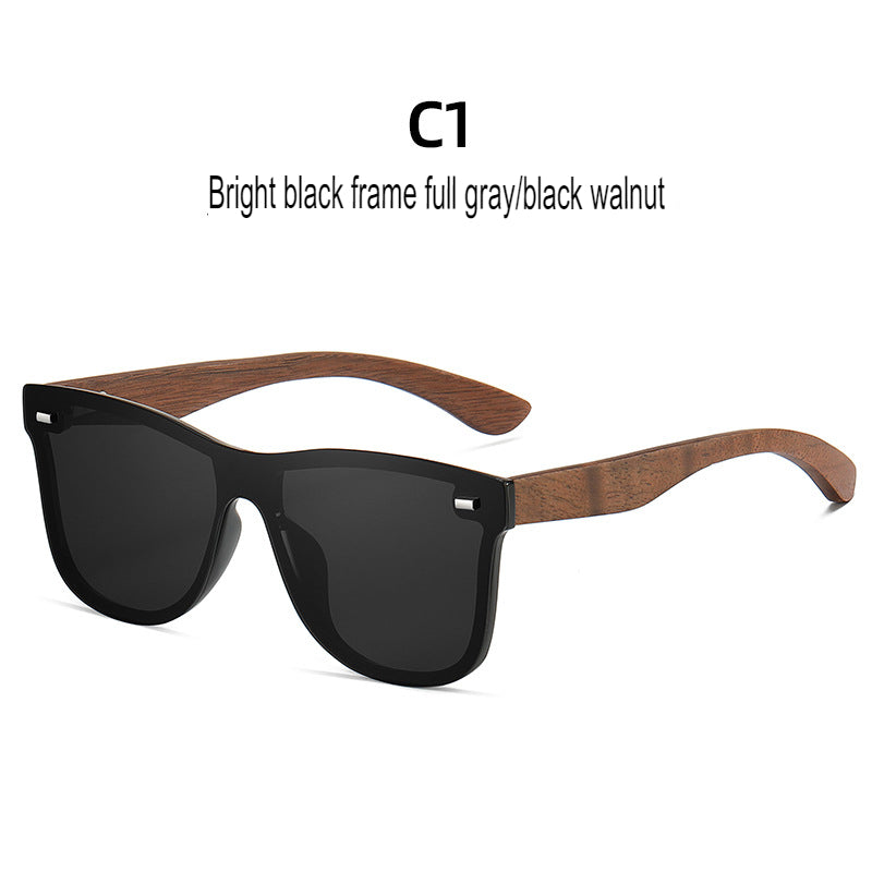 New Trendy Polarized Sunglasses Bamboo Wooden Temples Women's Sunglasses Wooden Glasses One-piece Sunglasses