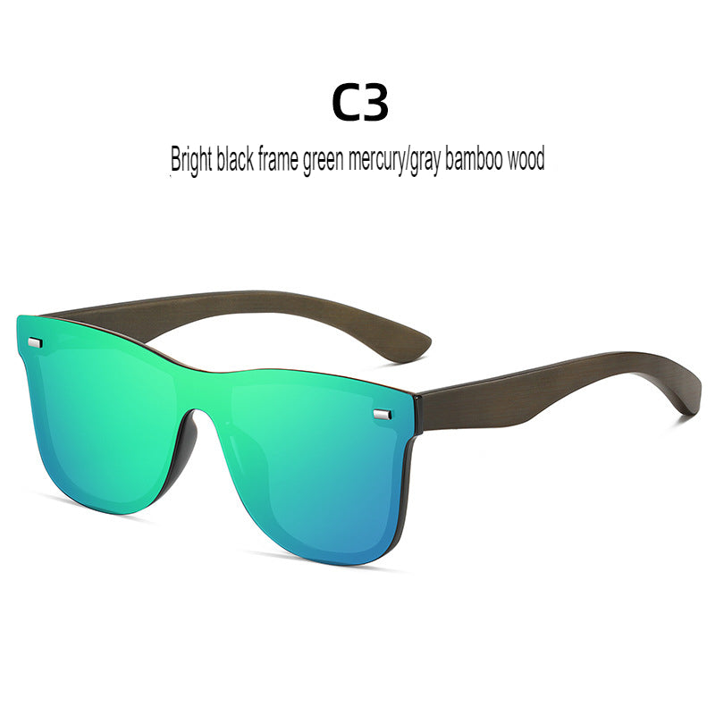 New Trendy Polarized Sunglasses Bamboo Wooden Temples Women's Sunglasses Wooden Glasses One-piece Sunglasses