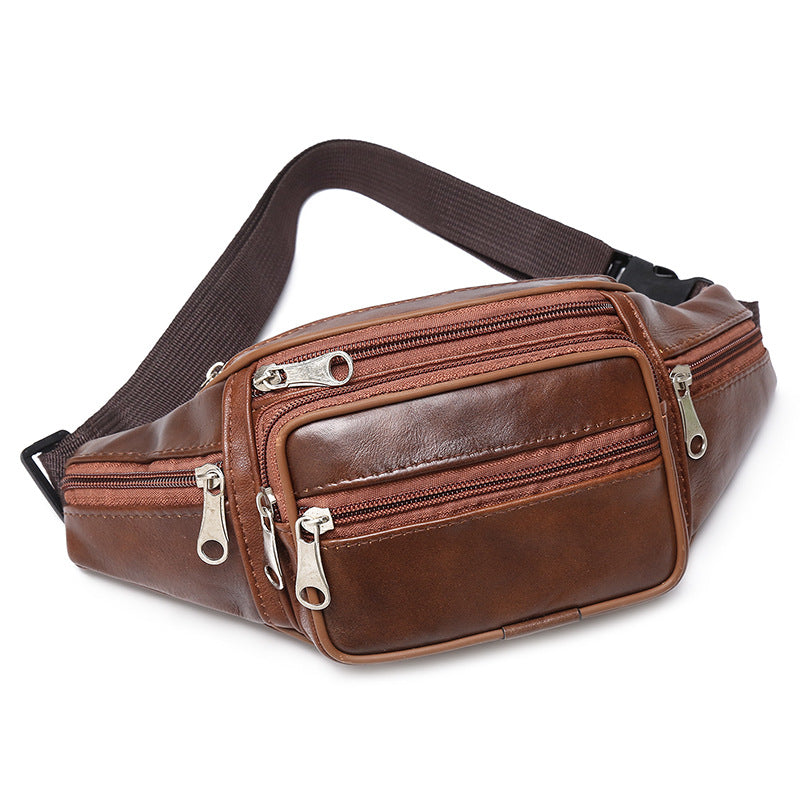 New Cowhide Men's Waist Bag Genuine Leather Shoulder Bag Chest Bag Fashion Soft Leather Fashion Sports Shoulder Bag