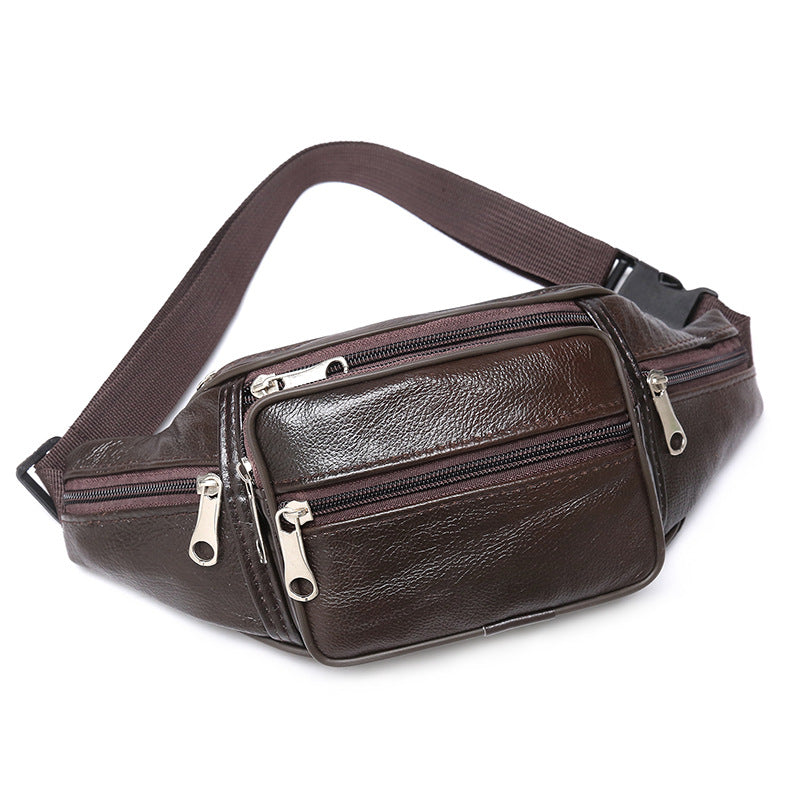 New Cowhide Men's Waist Bag Genuine Leather Shoulder Bag Chest Bag Fashion Soft Leather Fashion Sports Shoulder Bag